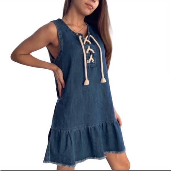 Aerie size medium Chambray drop hem dress - Picture 2 of 5